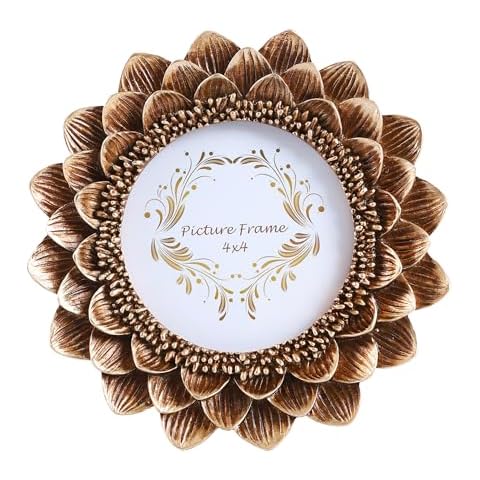 Kangce Vintage Picture Frames 4x4 Antique Round Picture Frames Ornate Flower Picture Frames for Tabletop and Wall Mount Retro Home Decor Gallery Wall Art (Bronze Lotus) Cover