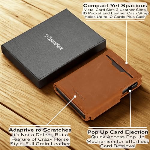 Image of Minimalist Pop Up Wallet for Men | RFID Blocking Credit Card Holder Wallet with Money Clip | Mens Wallet Slim Bifold Front Pocket Metal Case with Gift Box, Light Brown, 2.8 inch x 3.8