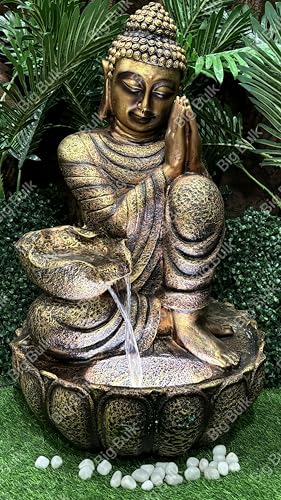 Image of Big Kamal Buddha Fiber Indoor Outdoor Fountain with Led Lights for Home Decor and Office Decoration Or Gifting (51 x 38 x 82 cm) (Lotus New Golden)