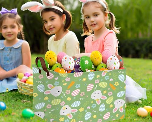 Image of Large Rectangular Easter Baskets Empty Waterproof Boy Toy Box Foldable Kid's Gifts Storage Bin Spring Room Decor(Flower Carrot Rabbit Egg)