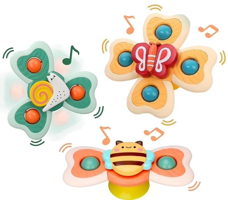 Umadiya® Baby Bath Toys Spinner Toy 3 PCS Spinners for Baby Toddlers Boys Girls Waterproof Suction Cup Spinning Top Rotating Montessori Learning Toy Sticks to Smooth Surface Return Gift for Kids