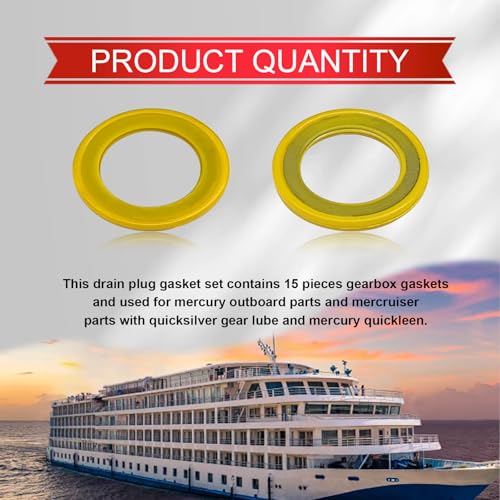 Image of 15 Gearcase Drain Plug Seal Washer Gaskets - Drain Screw Gaskets Compatible with Mercury Marine /Mercruiser Lower Unit Grease Gaskets Washer Drain Plug Seal 26-830749 8M0204693