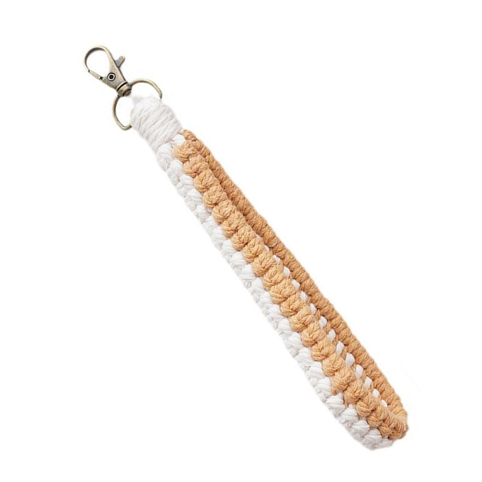 Kalttoy Men's Apricot White Handvoven Cotton Rope Keychain Colorful Braided Wristlet Keyring Pendant Stylish Bag Accessory For Everyday Use Fashionable Pendant