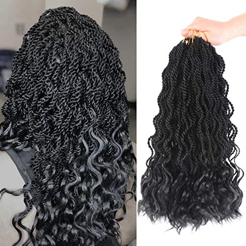 Senegalese Twist Crochet Braids Wavy Twist Crochet Hair 14 Inch 5 Packs Wavy Ends free Synthetic Hair Extension Curly Crochet Twist Hair (1B#)