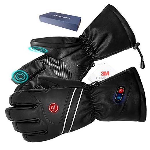 Kamlif Heated Gloves for Men Heat Touch Screen Leather Gloves Electric Rechargeable Battery Powered Ski Gloves Hand Warmer in Winter Cold Weather Outdoor Activities