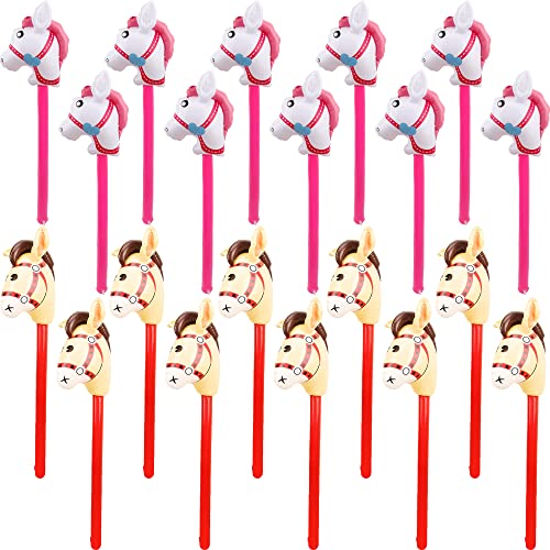 Haconba 20 Pcs 40 Inch Horse Inflatable Stick Inflatable Cowboy Cowgirl Pony Stick Horse Head Stick Balloon for Christmas Birthday Pool Horse Theme Party Decor Supplies Favors, 2 Colors