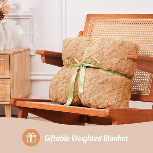 Image of Wemore Weighted Blanket for Adults Twin Size 15 lbs, Dual Sided Soft Fuzzy Jacquard Sherpa Weighted Blankets, Cozy Fluffy Knitted Heavy Blanket, Orange-Yellow, 60 x 80 inches