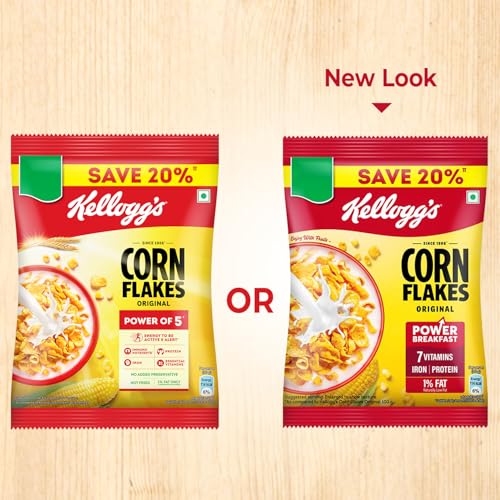 Image of Kellogg's Corn Flakes Original, High in Iron, High in B Group Vitamins, Breakfast Cereals, 56g /60g (Weight May Vary) (Pack of 3)
