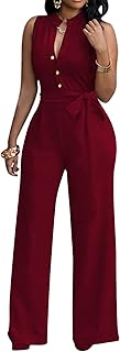 Sexy 3/4 Sleeve Jumpsuit for Women V Neck High Waisted Long Wide Leg Pan...