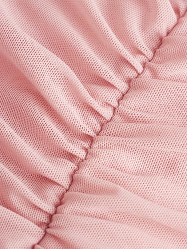 Floerns Girls Bell Long Sleeve Square Neck Asymmetrical Hem Mesh Ruched Crop Tops Tees3