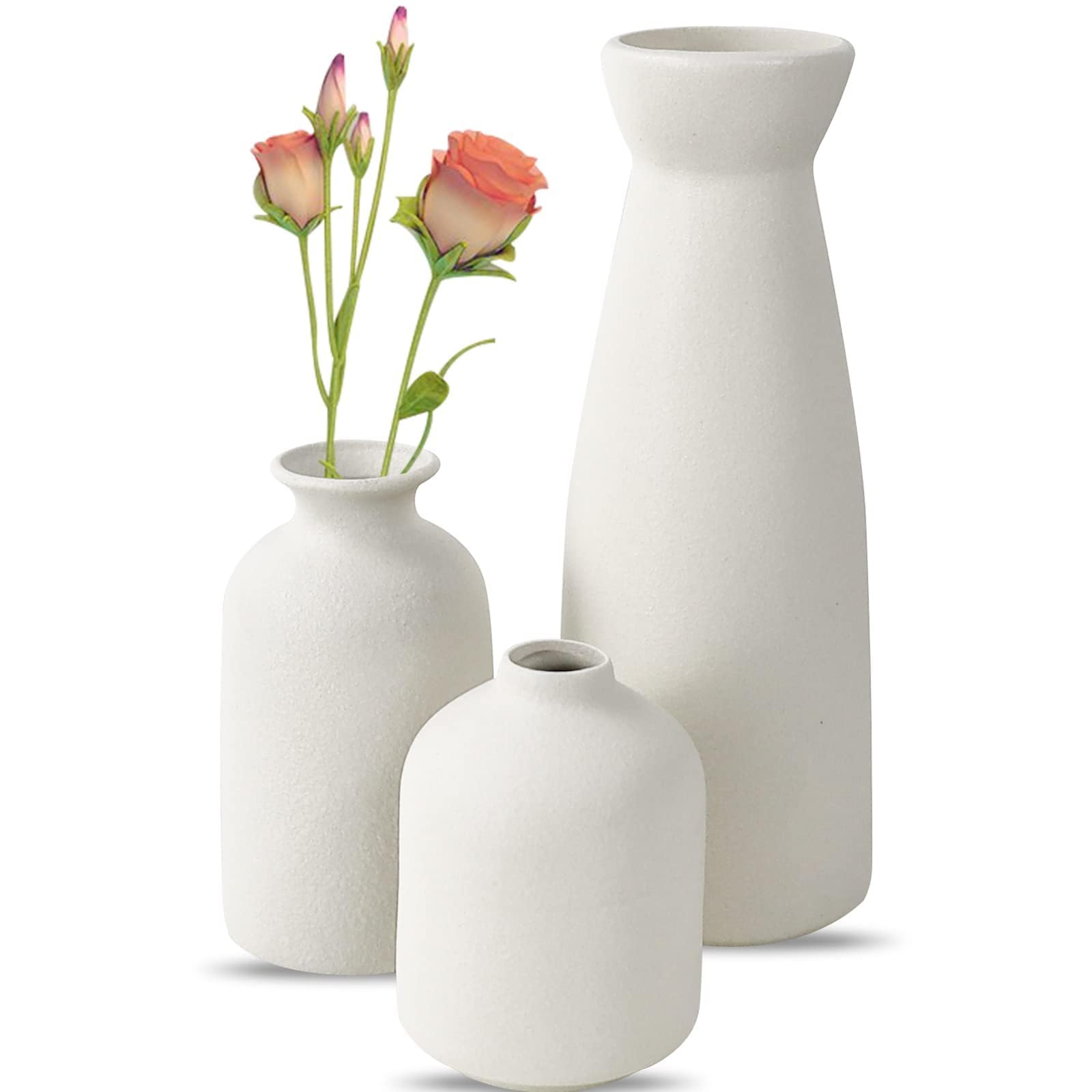 Jarrones para flores y plantas secas de salón en conjunto de cerámica para mesa de comedor