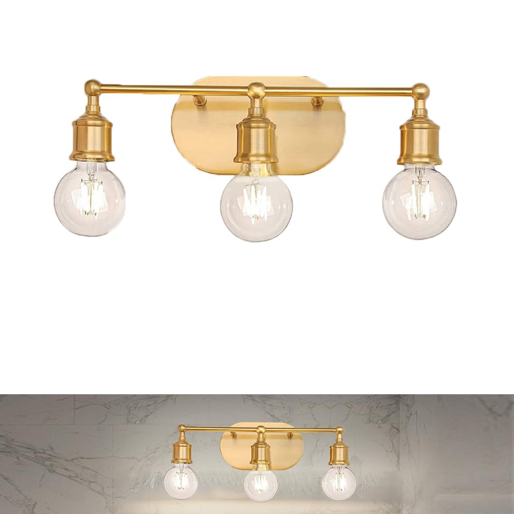 Aplique de pared de baño dorado, lámpara de pared Industrial moderna de tocador E27, Luz de accesorio de iluminación de montaje en pared Portalámpara metal para Dormitorio Salon Pasillo (Dorado)