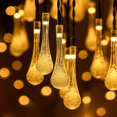 Image of MPROW Water Drop LED String Lights, 14 Warm White Fairy Lights, Plug-in Decorative Lights for Indoor Outdoor (Water Drop Warm White, 3m, 14)