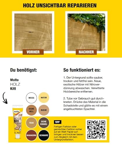 Molto Holz-Kitt, Zur Reparatur von Holz, Eiche Dunkel, 75g