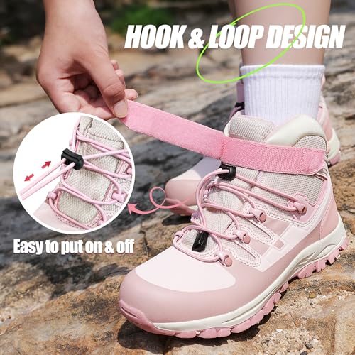 R CORD Kids Hiking Boots Girls Hiking Boots Waterproof Durable TPR Traction Drawstring Closure Girls Hiking Boots Anti-Skid Athletic Outdoor Boots4