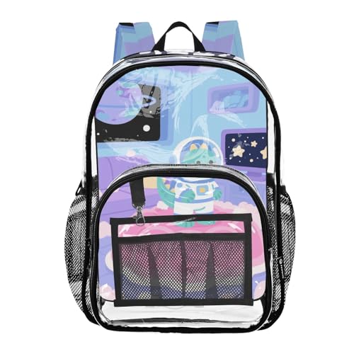 Cartoon Cute Astronauts Dinosaur Purple Clear Backpacks For Kids Clear Book Bag For Girls Seethrough PVC Back Pack