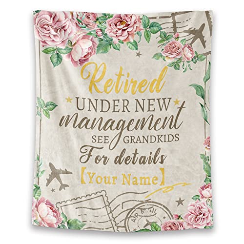 Custom Retirement Throw Blanket - Soft, Fuzzy & Warm - 40x50 Inches Flannel Blankets for Women - Taupe Vintage Throws Farewell Gift for Coworker