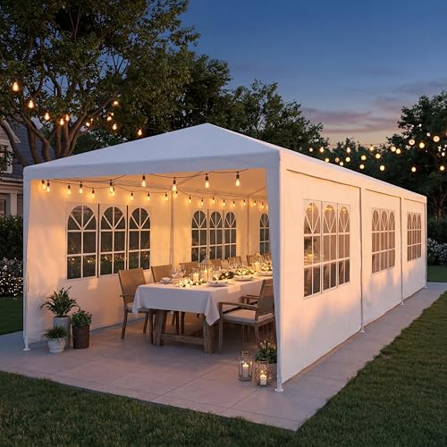 Hoteel 10X30Ft Party Tent With 8 Removable Sidewalls For Parties Carpas Para Fiestas, Weddings, Bbq, Waterproof Outdoor Event Canopy, Patio Camping Gazebo, White