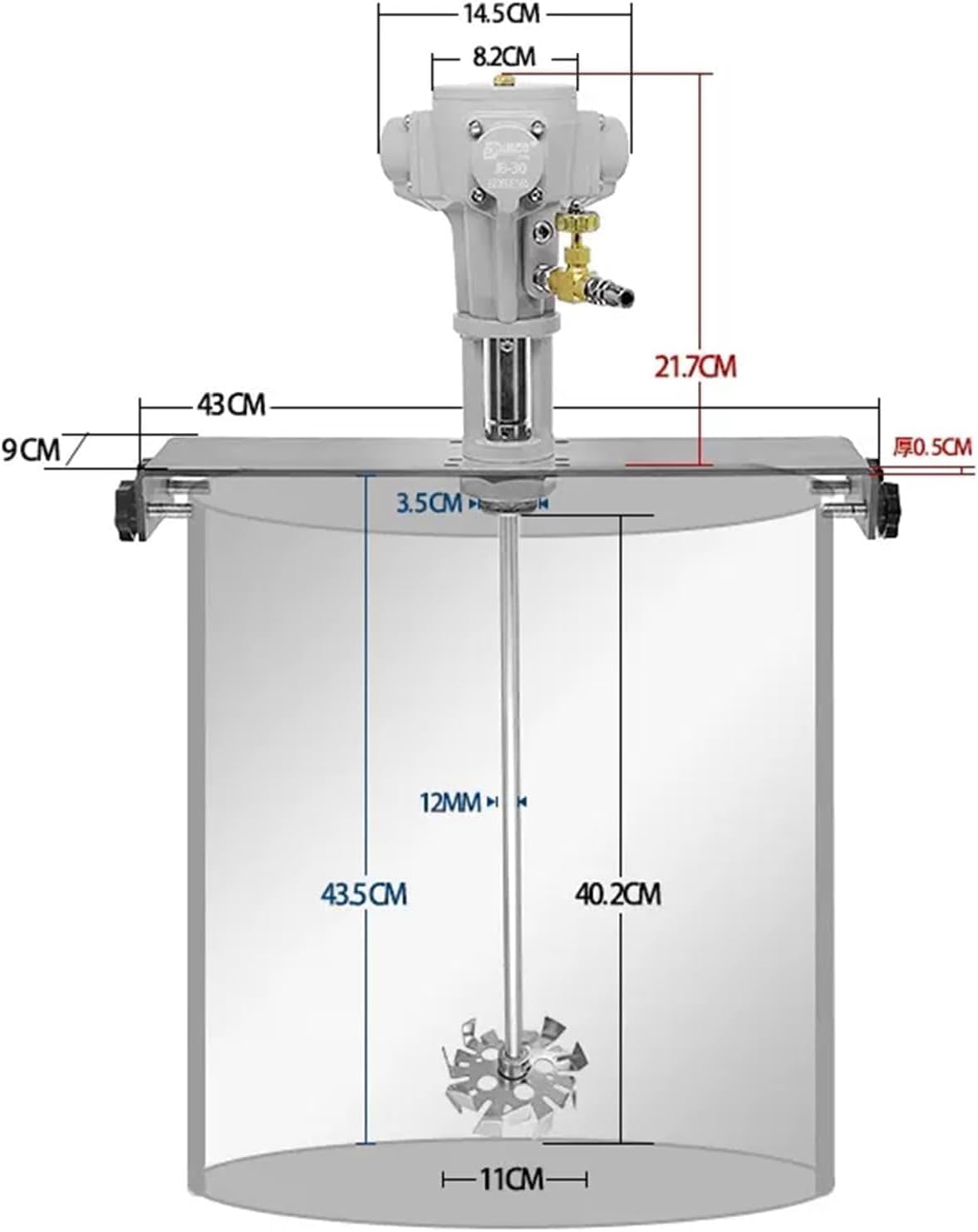 RKUVPAE 30 Gallon Pneumatic Paint Mixer Tank Barrel, 1/6HP Air Mixer Stainless Steel Paint Air Agitator Tank with a Vertical Clamp, for Paints, Coatings, Glues, Inks, Food