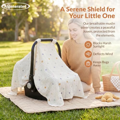 Image of Beatoutou Baby Car Seat Cover，100% Muslin Cotton Carseat Covers for Baby Boy /Girl,UniversalInfant Car Seat Cover for Newborn Summer Essentials,Soft & Breathable