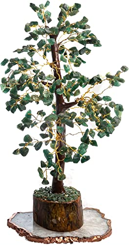 WC_Green Jade Crystal Tree for Positive Energy Home Decorations and Healing Crystal Tree with M-Seal & Golden Wire Green Decor Fortune Tree Crystal Decor Jade Tree Feng Shui Decor (300 Beads)