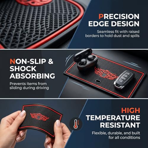 Image of Car Drome | Door Cup Mat Set for Maruti Suzuki Swift Dzire 2018 Onwards | Premium Non-Slip Rubber Inserts | Custom Fit 11 Pieces | Red Trim Interior Car Accessories | Dustproof & Waterproof