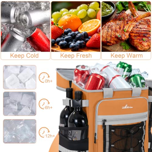 Image of Cooler Backpack Insulated Cooler Bag for Men & Women | 40 Cans Insulated Picnic Backpack with 2 Leak Proof Compartments for Picnic, BBQ Camping, Beach, Hiking, Orange