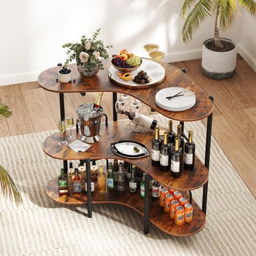 RELAX4LIFE - Mesa alta de cocina esquinera con almacenamiento, mesa de bar industrial con soporte de cristal, marco metálico, forma L, mueble de cocina, estante de 3 niveles, ahorro de espacio para