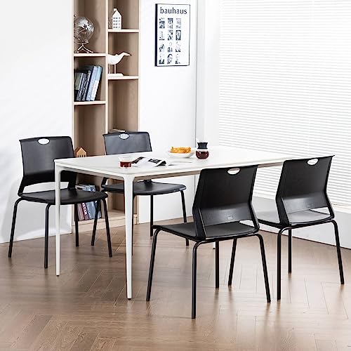 Image of Black Stackable Chairs Set of 4, Modern Office Guest Chair Wide Seat, Stackable Dining Chairs, Plastic Chair for Conference Room, Church,Living Room, Waiting Room, Classroom.