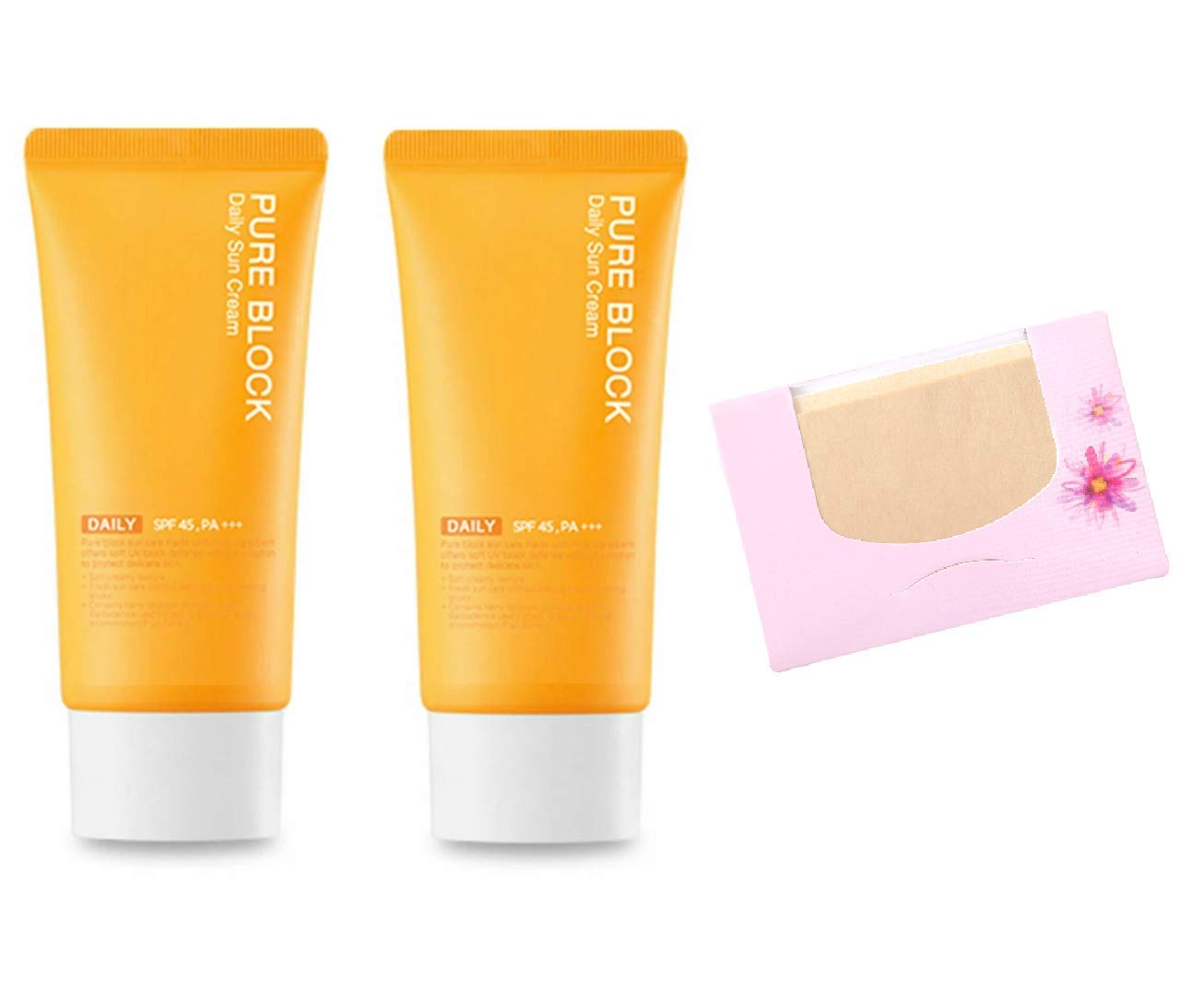 SoltreeBundle 2pcs Pure Block Natural Daily Sun Cream SPF45 PA+++ 50ml/1.69oz with SoltreeBundle Natural Hemp Paper 50pcs