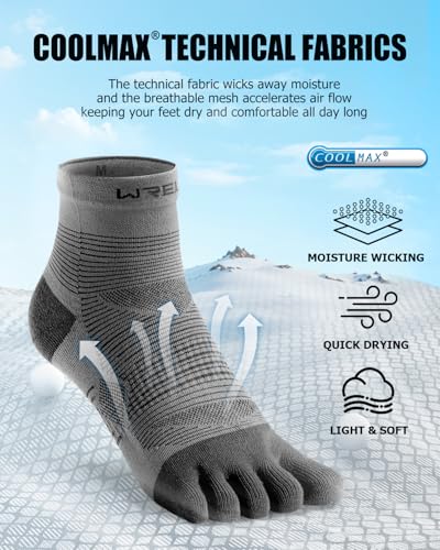 Image of WRELS Coolmax Toe Socks for Men Women,Athletic High Performance Cushion Crew Socks for Running Working(3 Pairs)