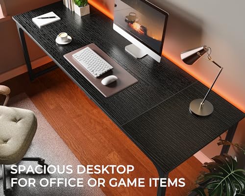 Huuger Computer Desk, 80 Inch Office Desk, Gaming Desk with Storage, Writing Desk Work Desk for Home Office, Study, Long Simple Desk, Large Legroom, Metal Frame, Black