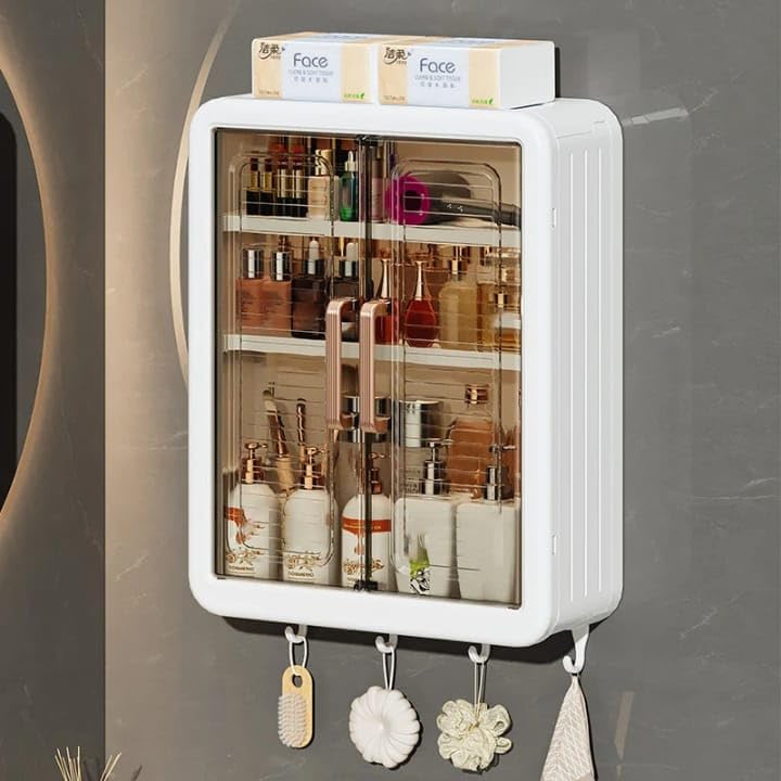 KUVYA Wall-Mounted Bathroom Storage Cabinet White | Space Saving Bathroom Organizer Shelf | Compact Storage for Essentials | No Mirror | Modern Design 1