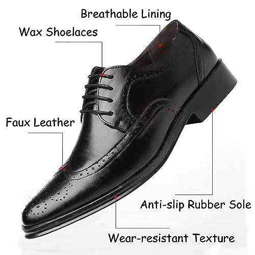 Men's Dress Oxfords Classic Lace Up Wing Tip Brogue Leather Shoes Business Formal Derby Shoes4