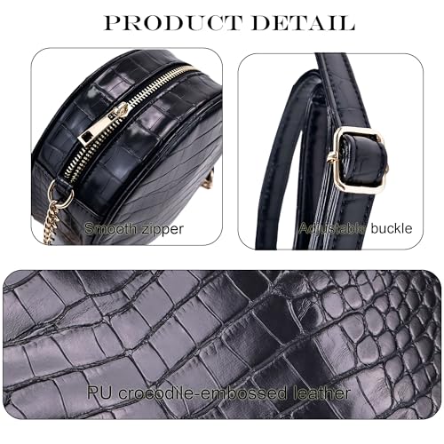 Image of Round Crossbody Bag for Women,PU Leather Shoulder Bag with Metal Chain Strap, Cellphone Purses with Zipper