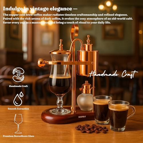 Nispira Belgium Royal Family Balance Syphon Unique Gravity Vintage Coffee Maker Vacuum Brewing System Copper 500 ml