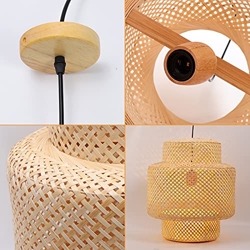 Frontsea Rattan Pendant Lighting for Kitchen | Bamboo Lampshade Handmade Weave Lighting | Wooden Boho Decor | Modern Hanging Ceiling Light Fixture (16-inch), Cream - Image 6
