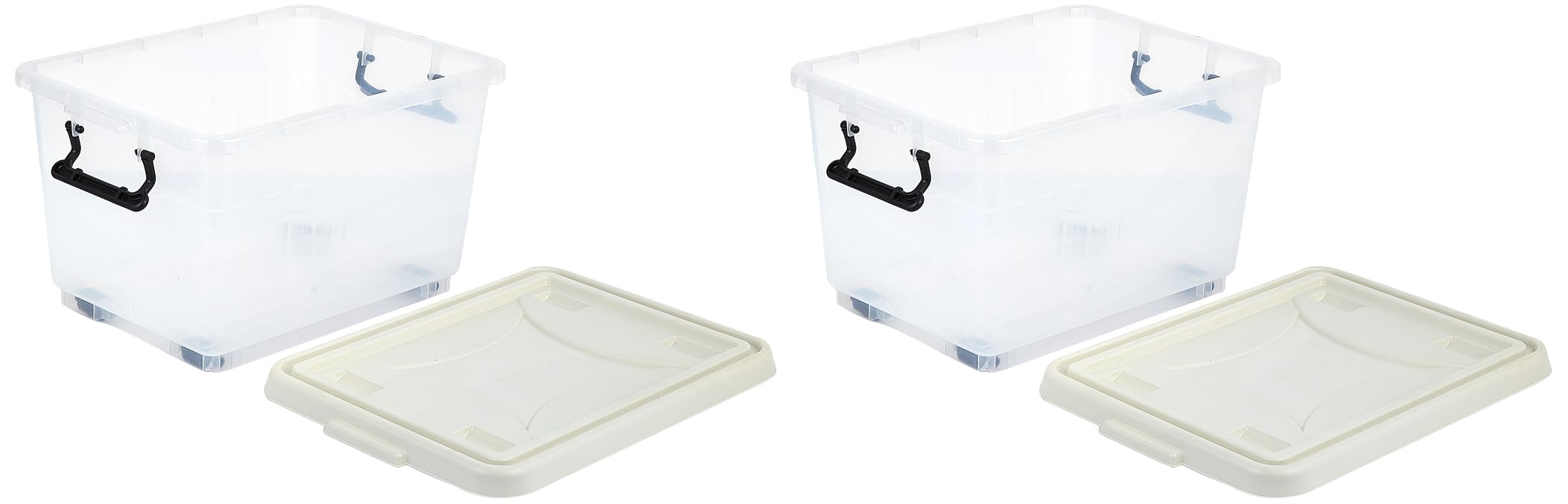 Cosmoplast 22L Clear Plastic Storage Box with Wheels & Lockable Lid Set of 2