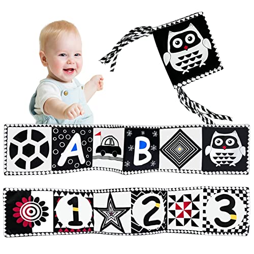 Image of Black and White High Contrast Soft Book for Baby 0-6 Months, Infant Tummy Time Toys for Babies Development, Folding Cloth Book Crib Toys for 0-3 Years Old Newborn Toys