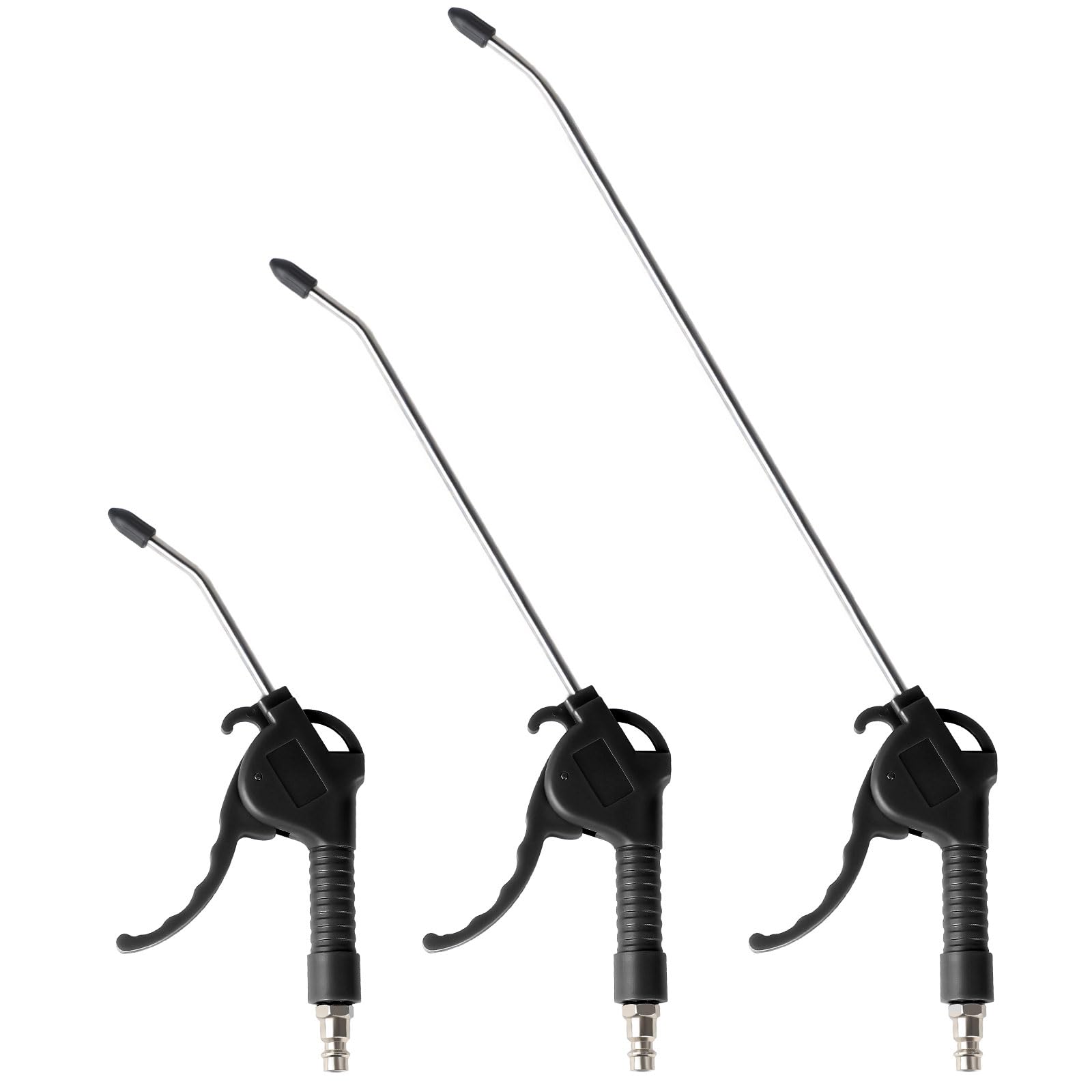 EXLECO 3 x Compressed Air Gun Long Spout Blower Gun 95 mm 295 mm 490 mm Air Duster Tyre Air Compressor Gun with Connection 1/4 Inch Air Blow Gun Max. 8 Bar Black