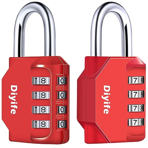 2 Pack Combination Lock 4 Digit, Diyife Outdoor Waterproof Padlock for School Gym Locker, Fence, Toolbox, Gate, Case, Red
