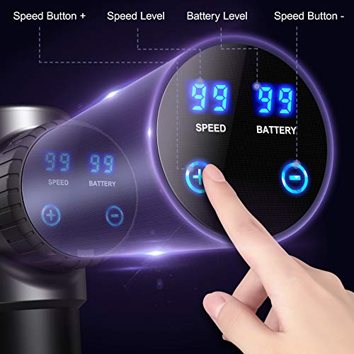 BURNNOVE-Pistola-de-Masaje-Masajeador-Muscular-99-Velocidad-2800mAh-3300PRM-LED-Pantalla-Tactil-Bajo-Ruido-con-8-Cabezas-de-Masaje-y-Bolsa-de-Almacenamiento