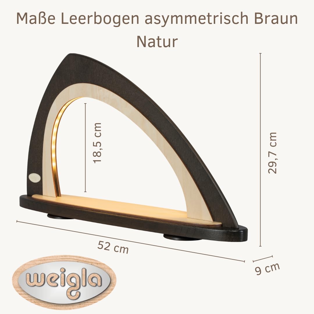weigla - Leerbogen original Erzgebirge I LED Lichterbogen zum Dekorieren mit LED Beleuchtung I braun-natur asymmetrischer I Schwibbogen zum Bestücken I Deko innen für Weihnachten und das ganze Jahr
