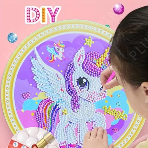 Image of PLUSPOINT 5D Diamond Gem Kits for Kids Pack of 2 Design Diamond Arts and Crafts for Kids Ages 6 8 10 12 Gem Art Painting Kit Unicorn Crafts Unicorn Diamond Painting Kits for Girls