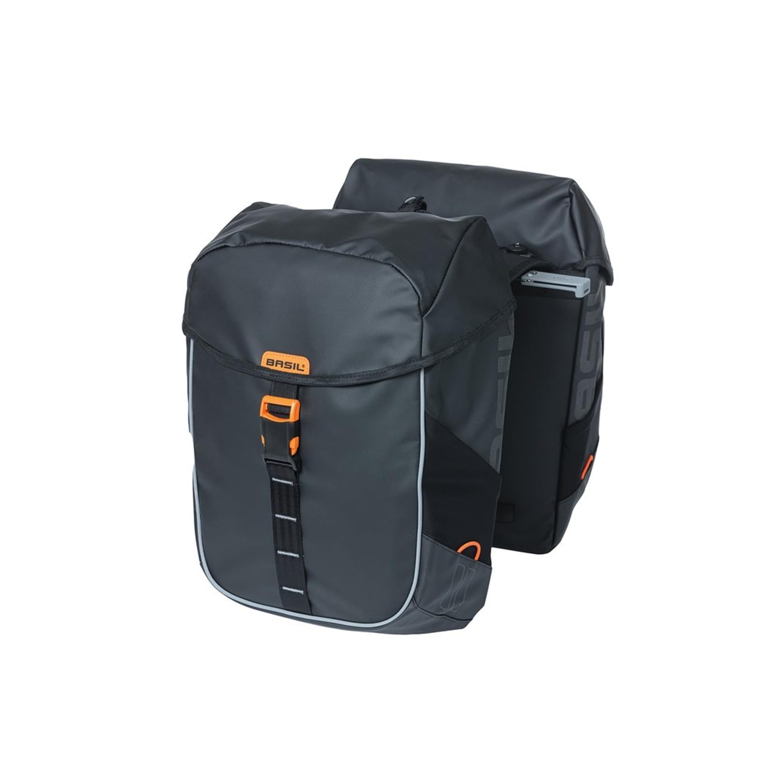 Basil Miles Tarpaulin Double Bag MIK - 34L, Black/Orange, Waterproof, Includes Lockable MIK System, Perfect for Cycling