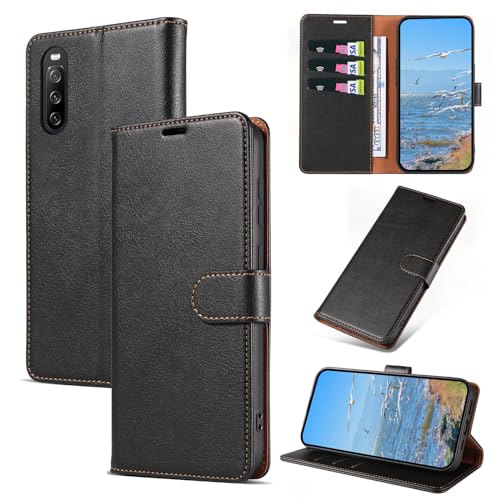 KKEIKO Coque pour Sony Xperia 10 IV, Antichoc Magnetique Étui à Rabat avec Porte Cartes, Portefeuille Housse en Cuir PU Coque pour Sony Xperia 10 IV, Noir