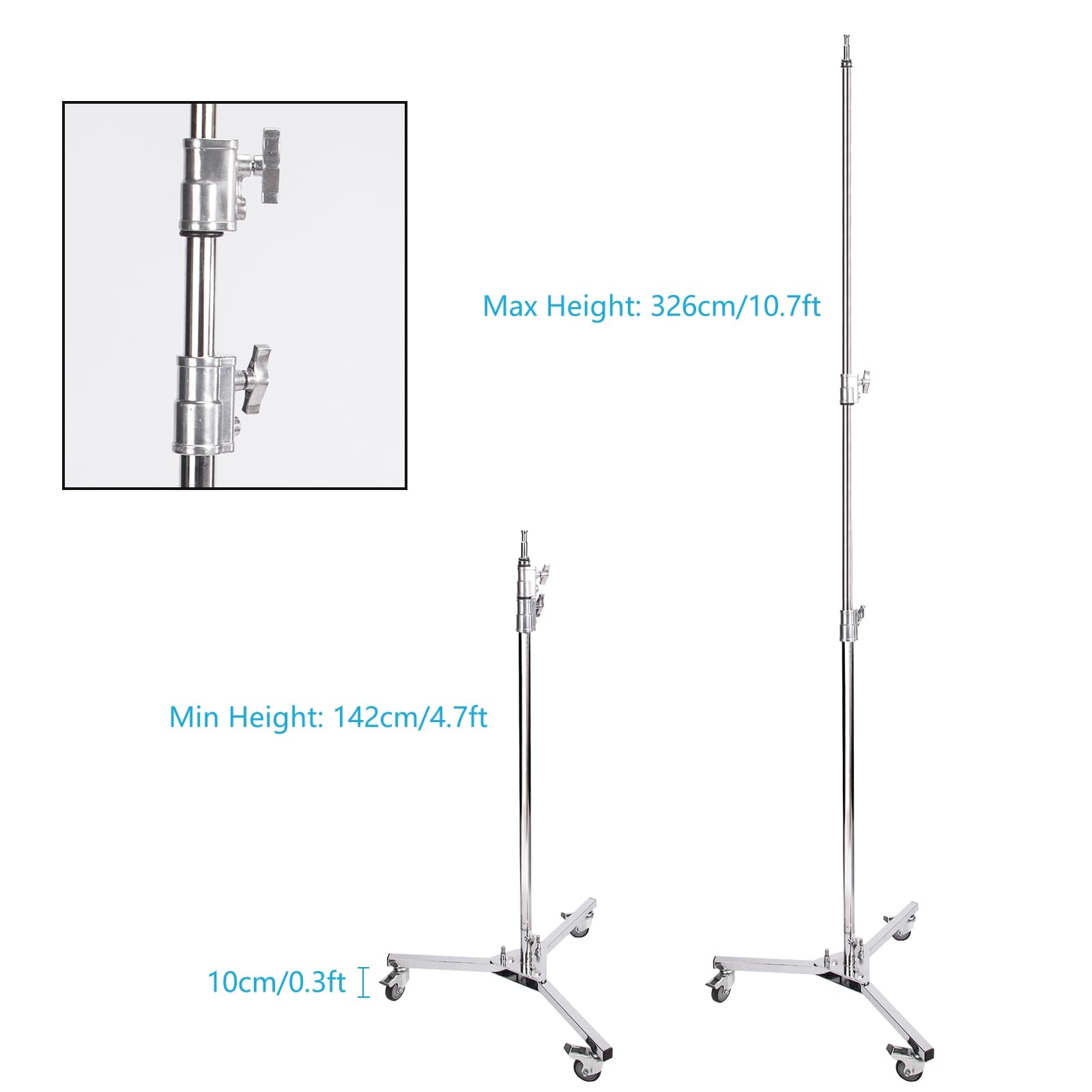 Professional Heavy Duty C-Stand with Boom Arm Kit, 50in Solid Boom Arm, 307cm/ 120.8in Light Stand Rod, C-Stand Dolly Base Castor Wheels for Photo Video Studio Photography Softboxes Monolights