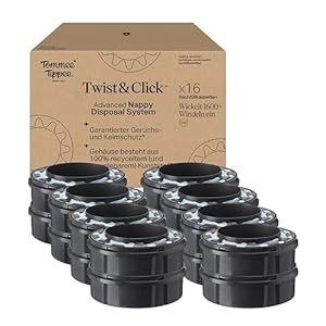Tommee Tippee Twist & Click Advanced Windelbehälter, Original-Nachfüllkassetten, exklusive 16er-Packung, für einfaches Nachfüllen und ein tolles Preis-Leistungs-Verhältnis (Verpackung kann variieren)