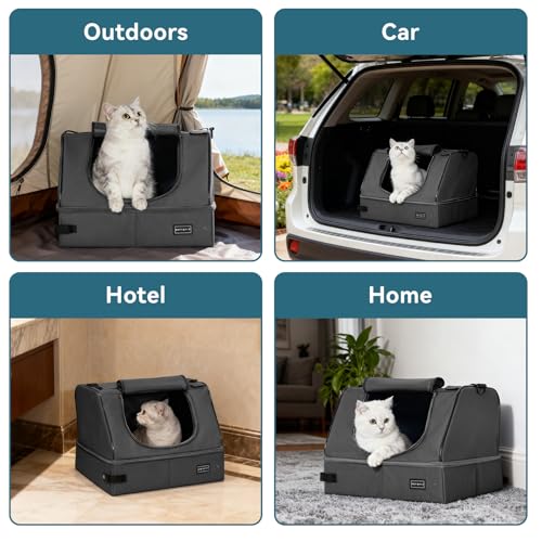 Image of PETSFIT Portable Cat Litter Box - Removable 2-Layer Leak-Proof Lining, Scratch-Resistant Fabric with Sturdy Support Frame, Travel & Collapsible Cat Litter Box Grey