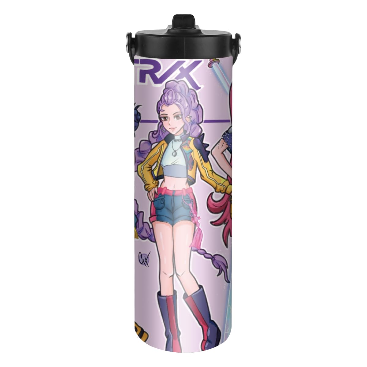 DOGDPELWI Demon Hunters Stainless Steel Water Bottle 590ml Stainless Steel with Handle Sports Water Bottles with Straw Leakproof Reusable Drinks Cup for Gym, Travel, Sports (Pink)